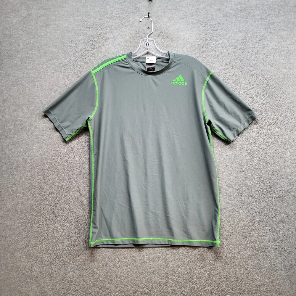 Adidas Men Shirt S Gray‎ Button Up Athletic Nylon, Spandex Logo Short Sleeve